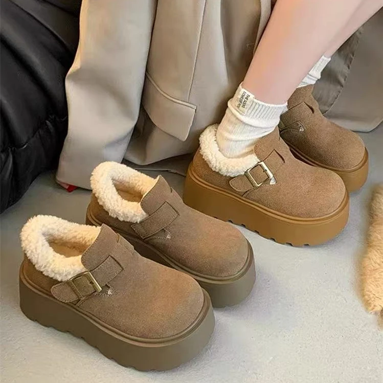 008断码女鞋时尚百搭冬季加绒女厚底勃肯棉鞋