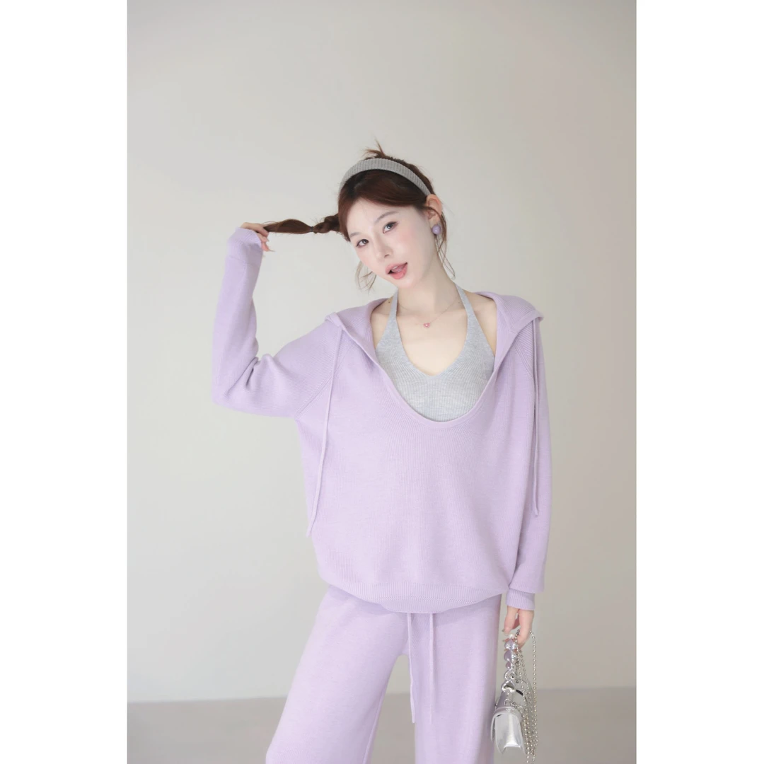 【羊毛】高端线系列美静在这紫色上衣吊带裤子三件套XMZH9428套装