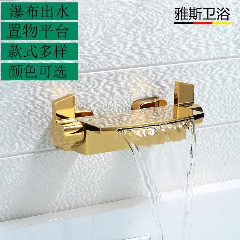 全铜瀑布置物浴缸水龙头冷热缸边式入墙淋浴室混水阀花洒套装金色