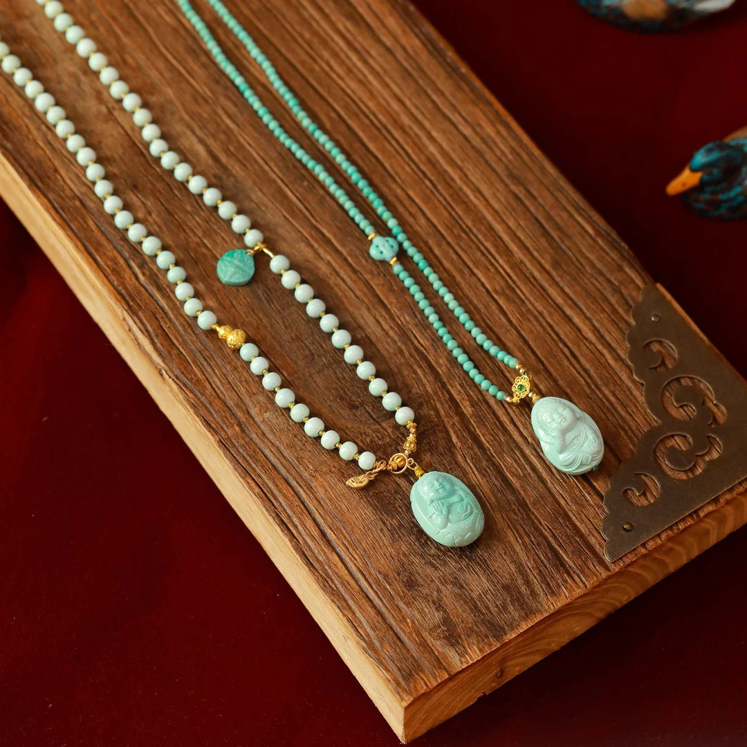 霖泽|绿松石宝宝佛18k金项链复古国风时尚潮流气质百搭0205