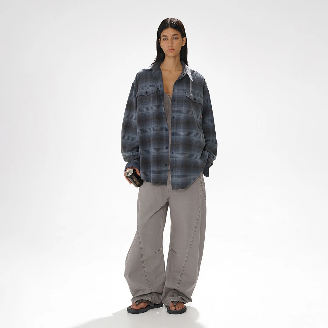 【早春新品】MASONPRINCE*渐变美学 黑蓝不规则格纹柔感洗水衬衫