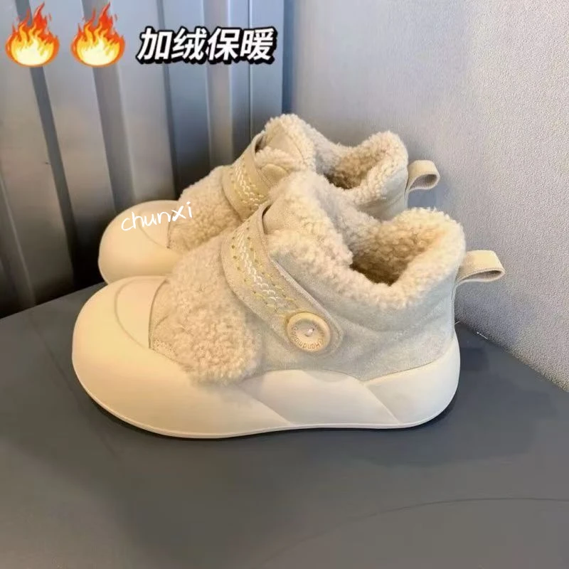 大头鞋可爱小众魔术贴休闲女鞋2025冬季羊羔保暖棉鞋外穿板鞋子女