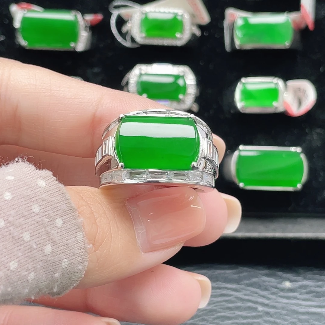 翡翠银S925镶嵌戒指天然A货翡翠没运费险4038