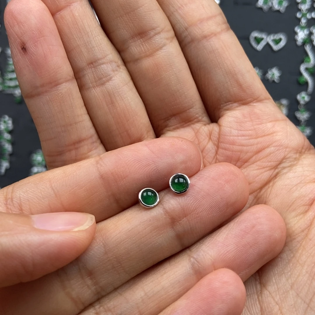 翡翠银S925镶嵌耳饰