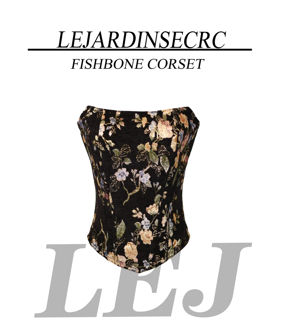 法式大胸显小鱼骨上衣浮雕太阳花莫奈油画束腰平口塑身胸衣