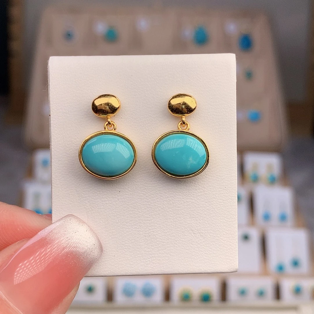 银S925镶嵌绿松石耳饰