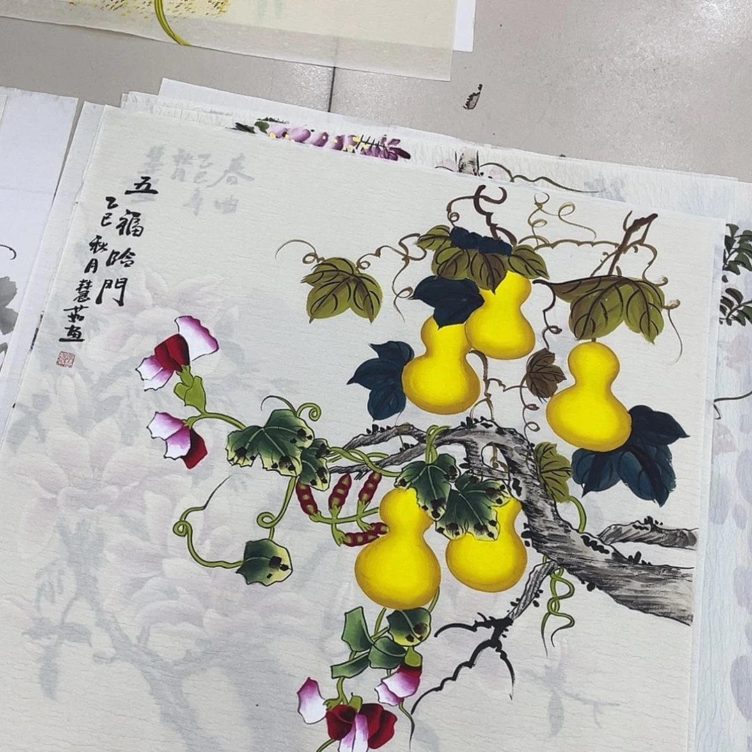 国画纯手绘的花鸟山水