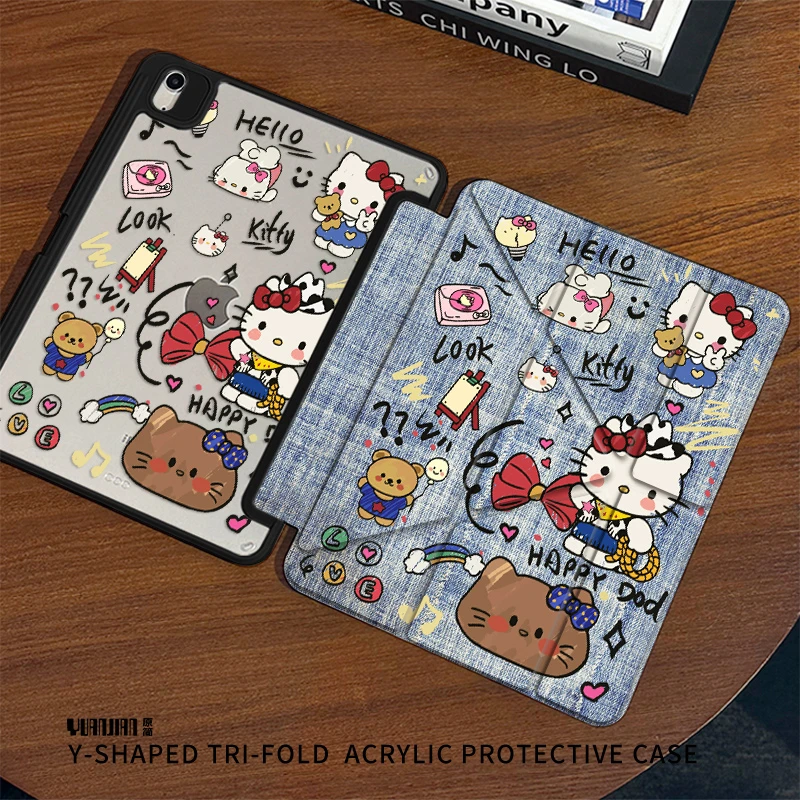 【3+Y型亚克力】牛仔凯蒂苹果ipad9平板pro保护套air5硬全包笔槽