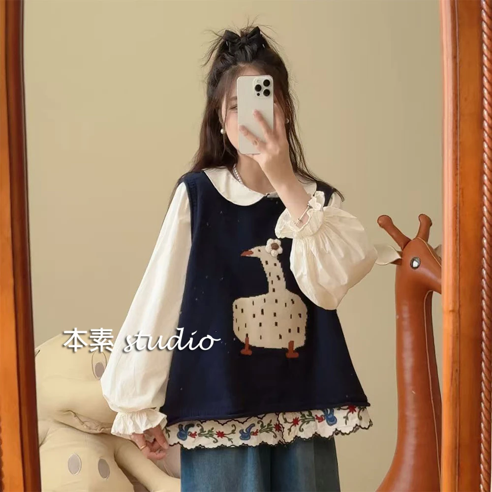 小鸭子C4604小花卡通提花圆领针织马甲