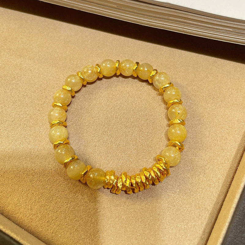 瑞诺珠宝黄金金发晶盘缠手链足金999小众设计手串生日礼物送女友