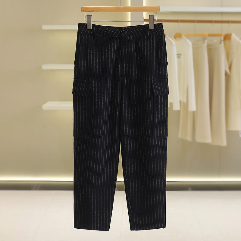 【伍莎-自营】减龄格纹修身小脚休闲裤#YZT48K010