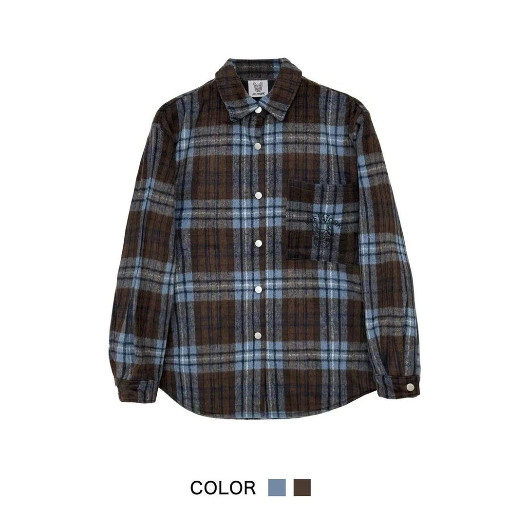 0396【冬季新款】刺绣狗狗潮牌宽松复古格纹羊毛衬衫（25147）