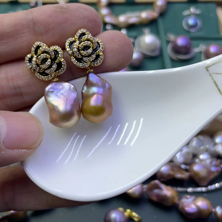 淡水珍珠耳饰合金白*