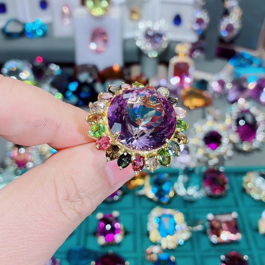 戒指银S925镶嵌水晶