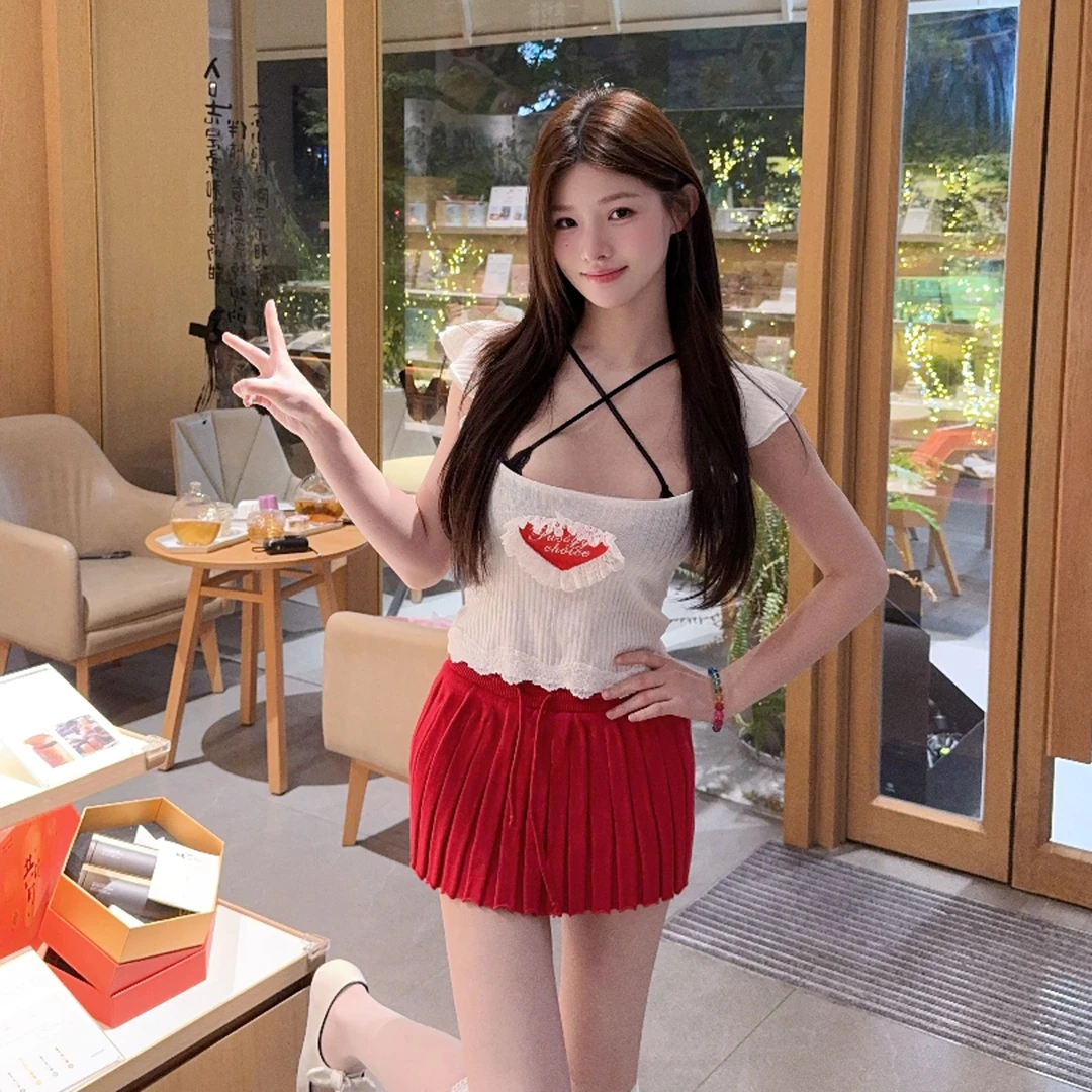 fussyy6.28法式甜美一字肩吊带短袖YF097