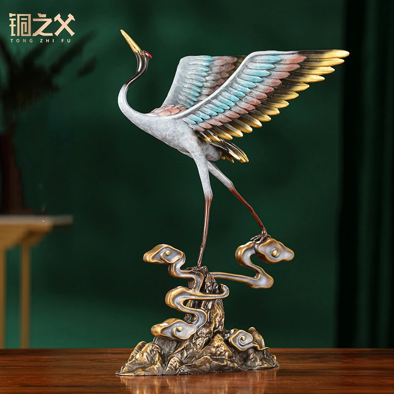 铜之父【松鹤延年】全铜仙鹤工艺品现代摆件家居玄关装饰贺寿礼品