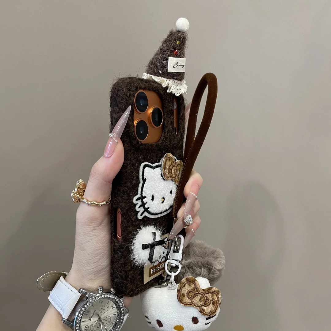 可爱毛绒圣诞帽刺绣KT适用iPhone17pro手机壳16pm情侣15秋冬14pro