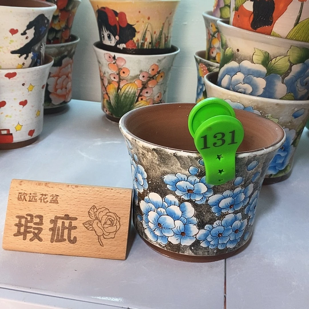紫砂花盆红陶手绘花盆