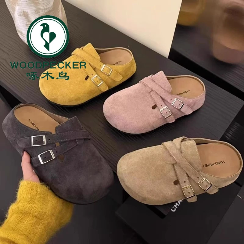 啄木鸟小众复古厚底勃肯鞋女2025早春新款休闲单鞋包头半拖鞋拖鞋
