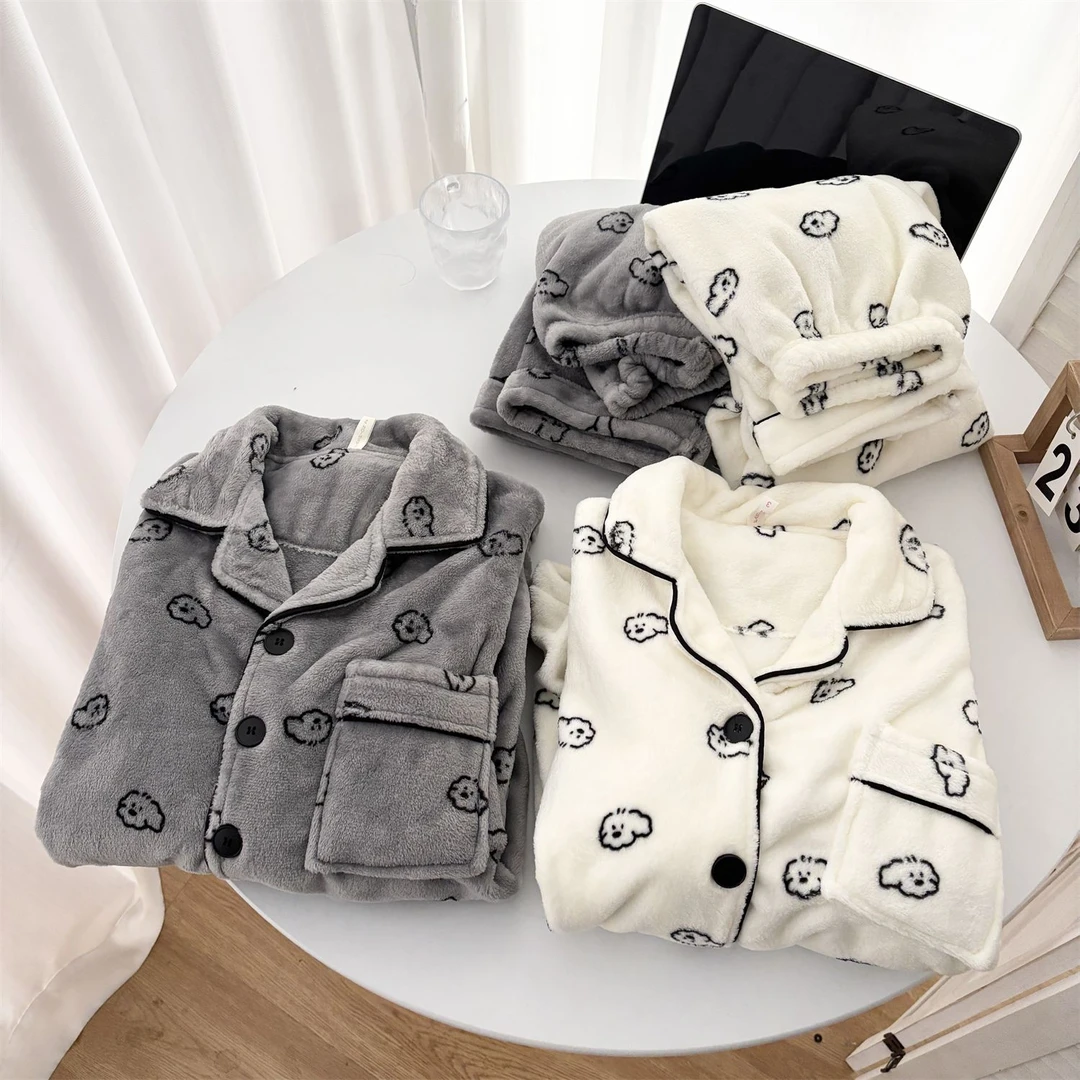 冬季新款女装爆款睡衣棉花小狗珊瑚绒加厚加绒舒适保暖情侣家居服