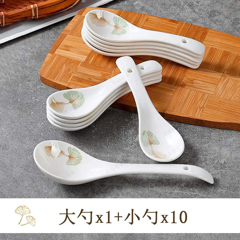 【银杏时光】大汤勺加小勺家用陶瓷吃饭喝汤调羹喝粥饭勺盛汤汤匙