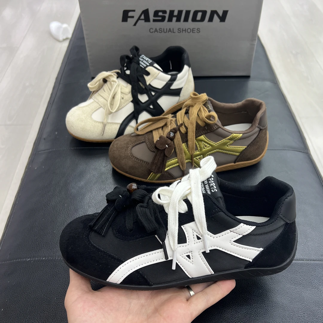 秋季德训鞋拼色中跟时尚休闲鞋复古百搭老爹鞋女鞋女士休闲博肯鞋