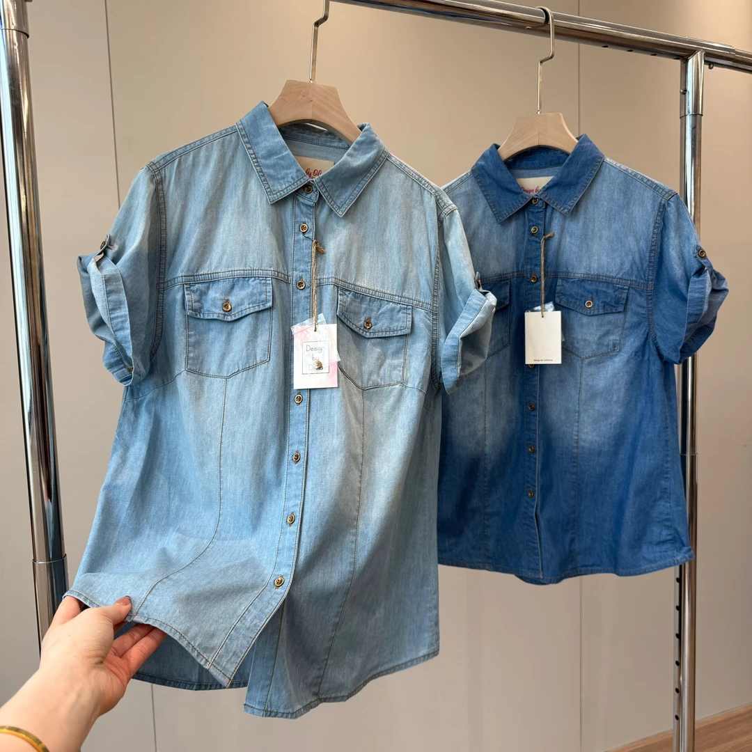 2色纯棉磨白牛仔衬衫女