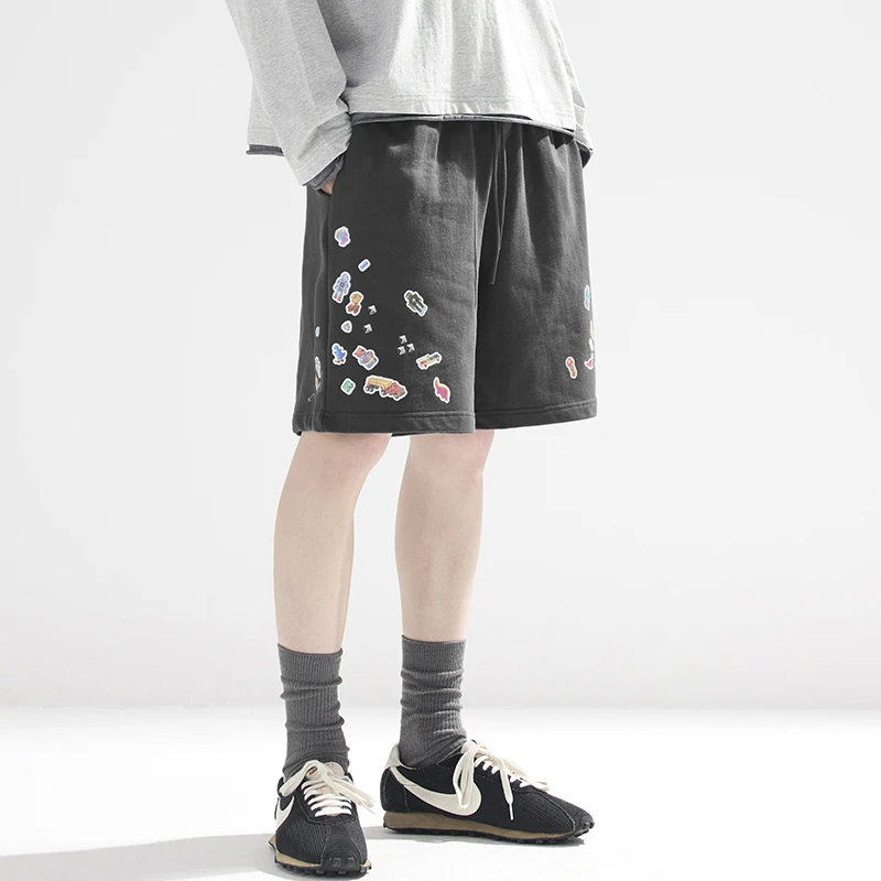 官方直营Epide Prefab玩偶公仔贴纸插画复古街头松紧腰短裤卫裤
