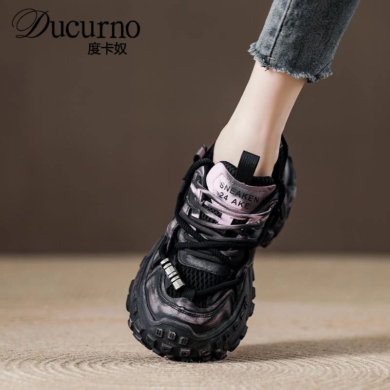 Ducurno高级感显瘦松糕厚底增高老爹鞋女款2025年秋季新款女士休