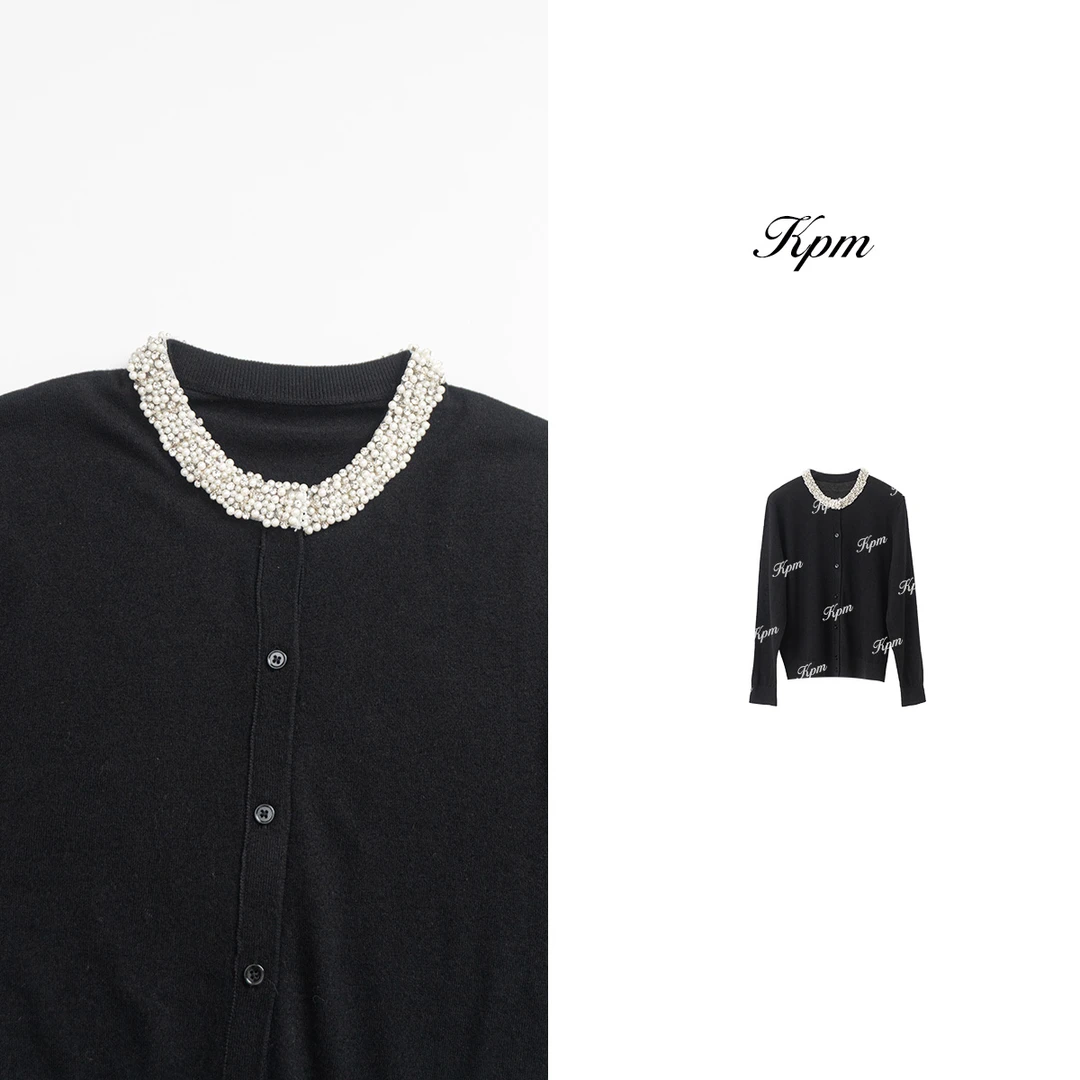 2025春季新款甜美减龄百搭长袖针织衫时尚镶钻设计感上衣女JN7060