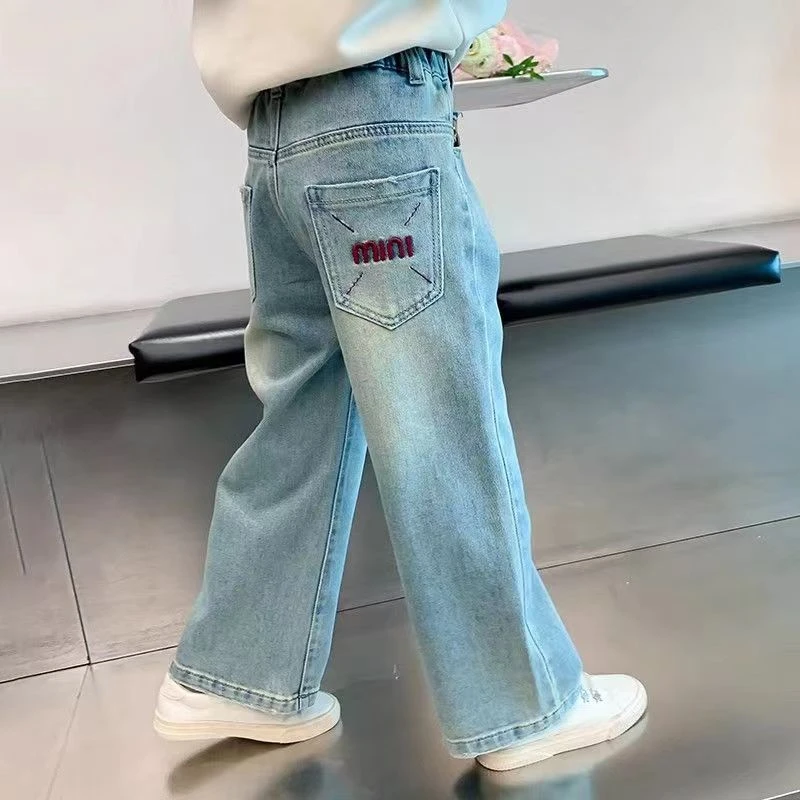 女童春秋牛仔裤2025新款儿童韩版阔腿裤中小童洋气宽松女孩直筒裤