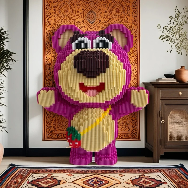 大号挎包草莓熊颗粒积木拼装解压玩具高颜值节日礼物摆件科教思维