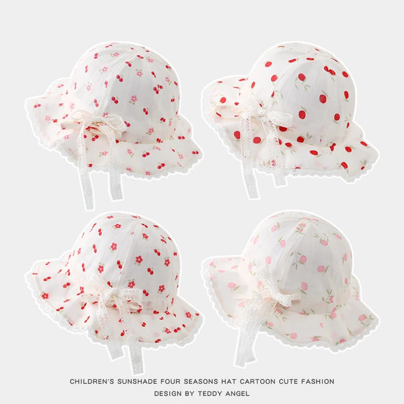 婴幼儿帽子春秋薄款甜美蕾丝花边渔夫帽女宝宝遮阳防晒小月龄盆帽