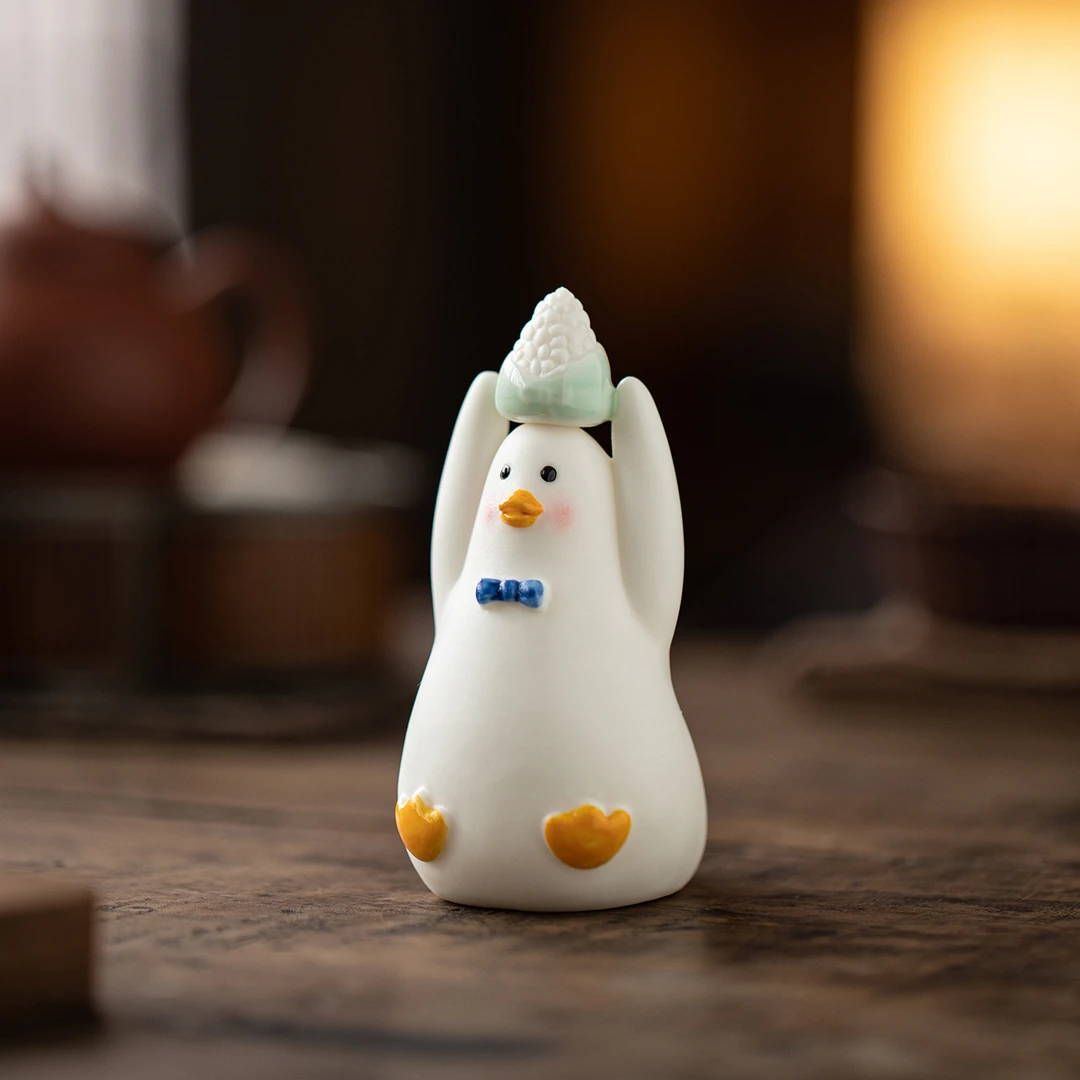 一举高中陶瓷小鸭子茶宠摆件可爱加油鸭桌面装饰品中高考学生礼物