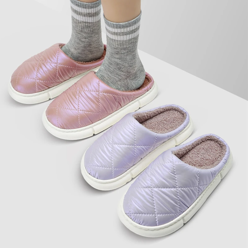 棉拖鞋2207防滑男士冬季厚底外穿羽绒布防水加绒保暖棉拖鞋女