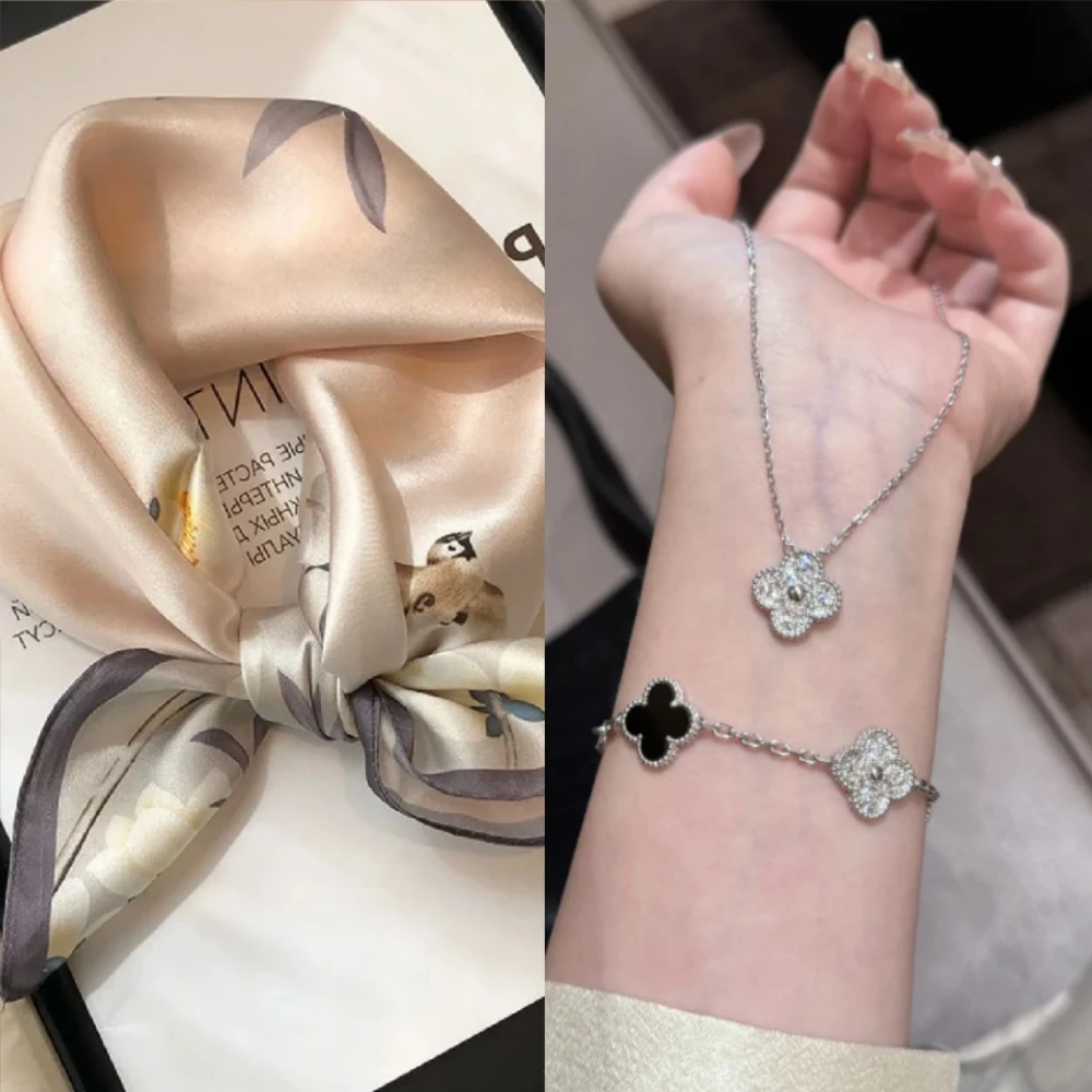 两件套-五花《手》 琏＋单花《向 》琏花花系列气质轻奢时尚百搭款丝巾