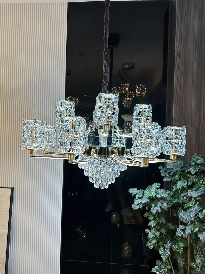 新品轻奢琥珀之光高亮度三色变光水晶造型吊灯组合套餐