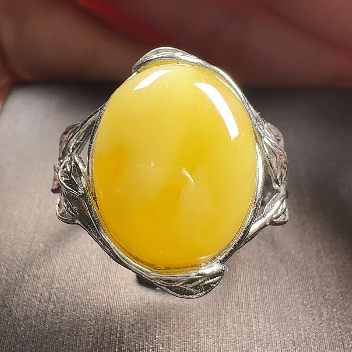 蜜蜡银S925镶嵌戒指戒指