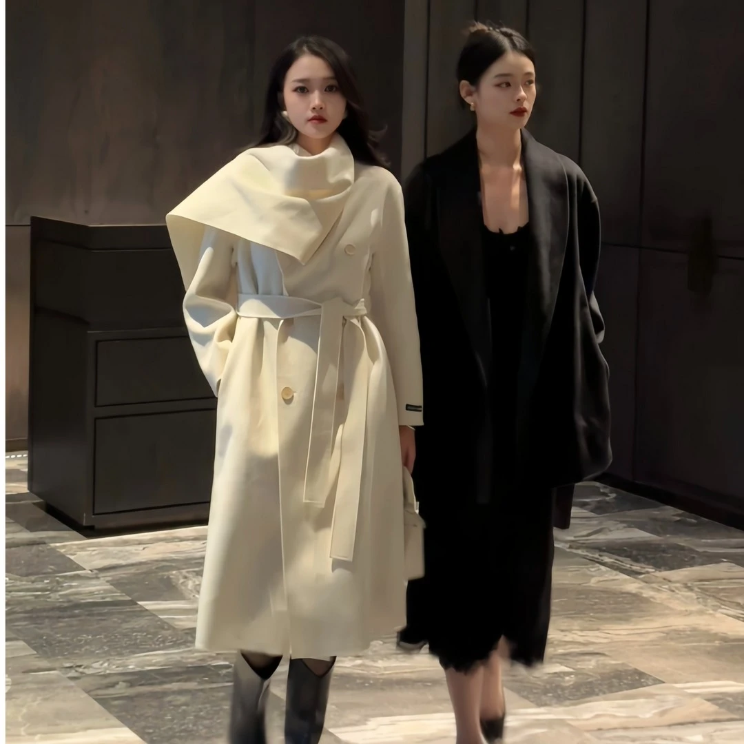 高端定制设计师款围巾领秋冬大衣衣长112