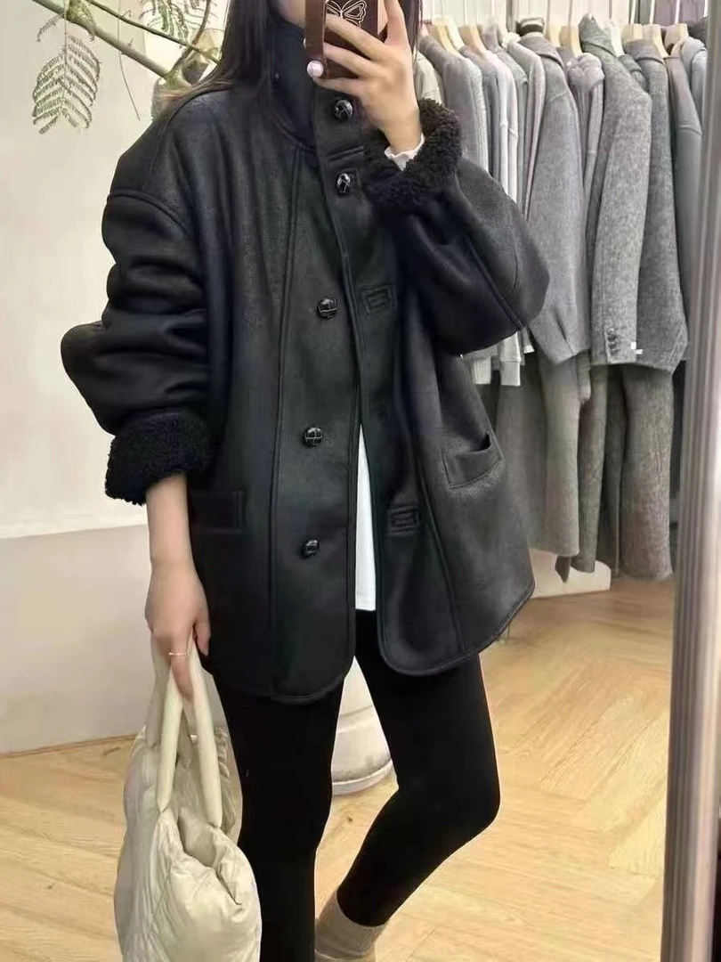 潮流鹿皮绒外套女气质宽松中长款上衣