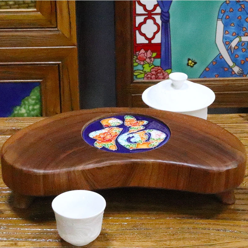 镶嵌10cm圆艺术茶台瓷板画隔热杯垫家居装饰摆件