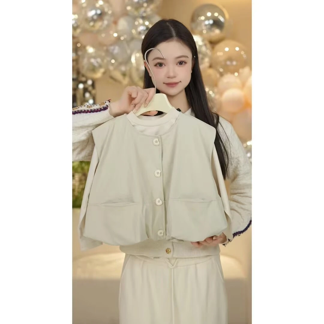 【MM】2025夏季新款气质花边吊带衫上衣牛仔阔腿裤三件套装