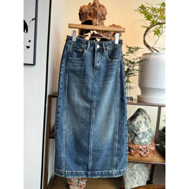 REMI[牛仔半裙]高腰显瘦A字中长纯色牛仔半身裙气质百搭秋季新款
