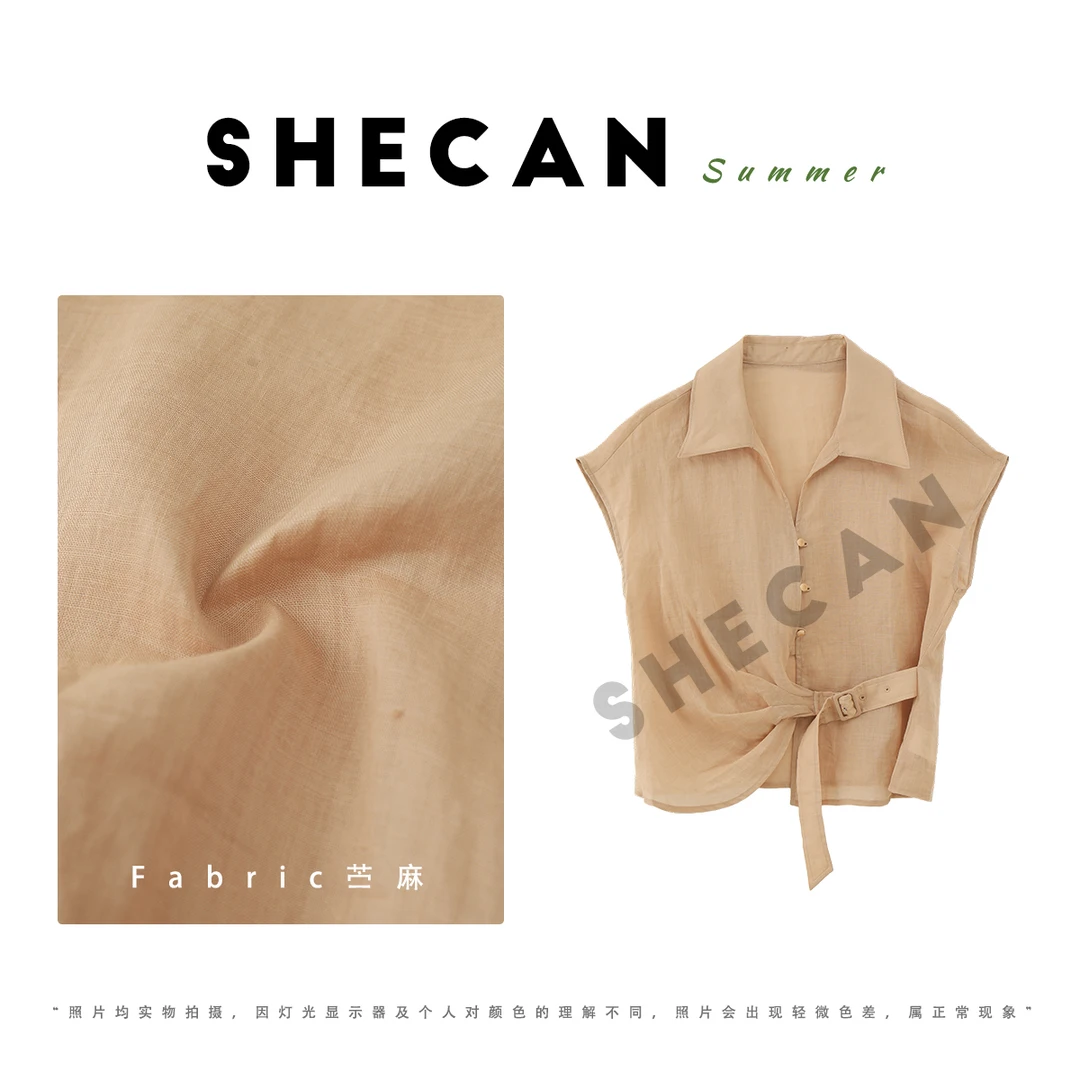 SHECAN【古雅】洋气休闲苎麻翻领无袖衬衫5XC161