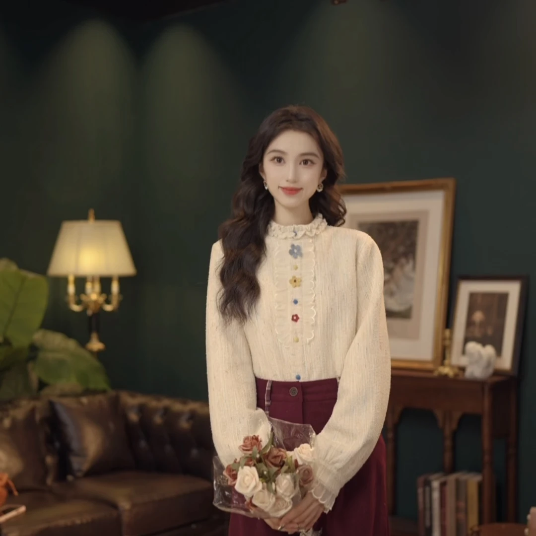 琦琦【焦糖奶油】复古港风秋冬厚款休闲百搭衬衫上衣YL5273347