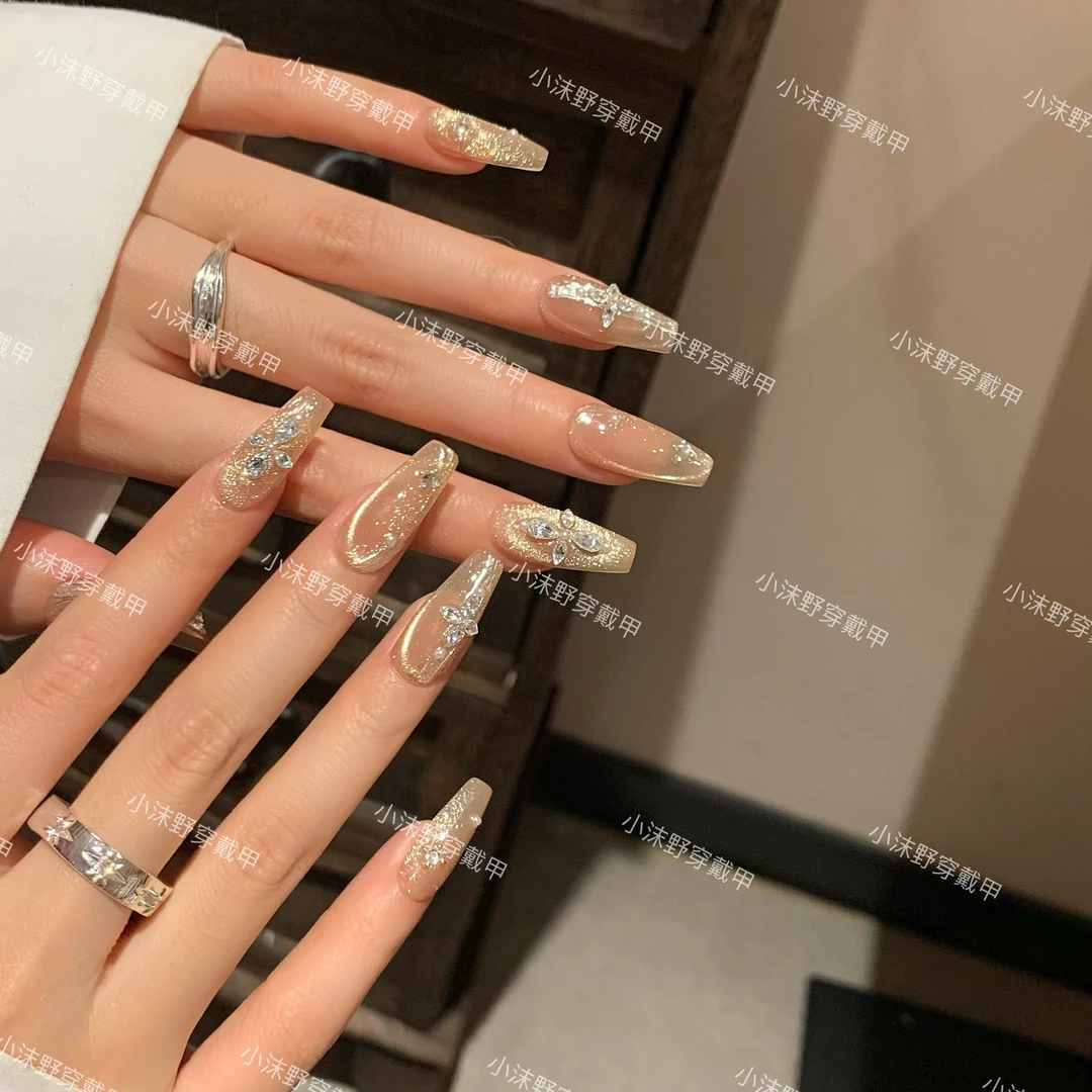 【瑶光】小沫野穿戴甲高级感满满爆闪香槟钻猫眼高级显白美甲~~~~