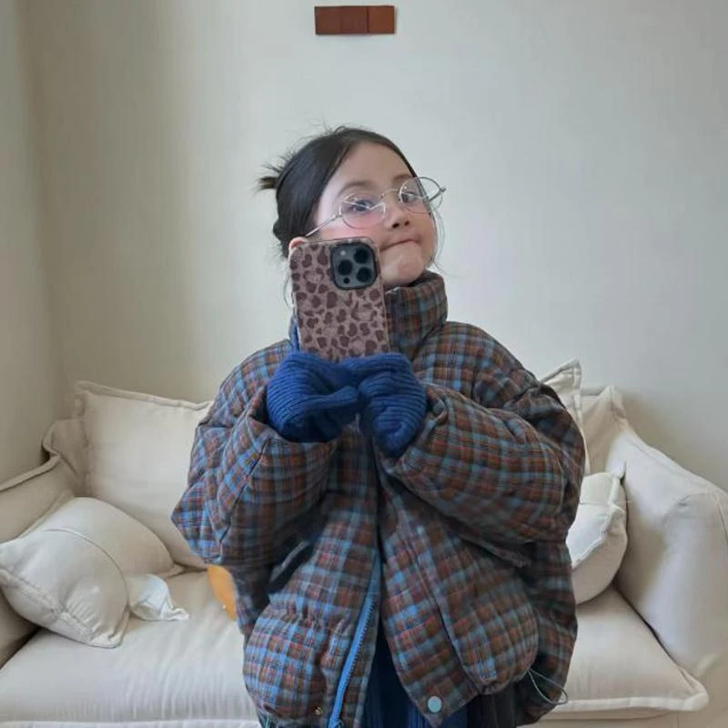 女童棉服2025冬季新款儿童洋气覆古格子立领外套女孩保暖夹棉上衣