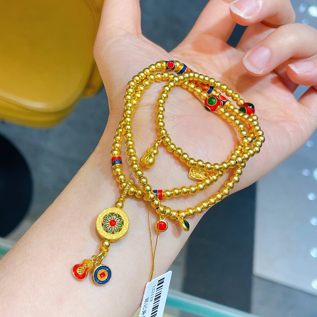 【铭记】足金999 珐琅三圈珠珠手串 克重含珐琅不含绳子