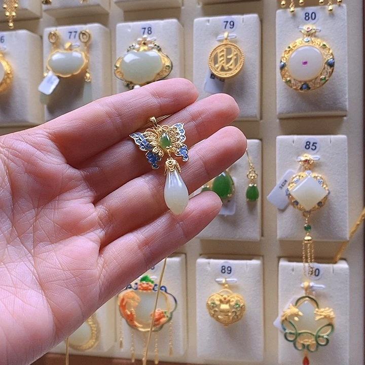 和田玉颈饰银S925镶嵌