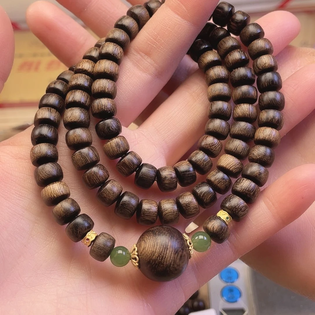 沉香手串越南富森红土玉化瘤疤水波